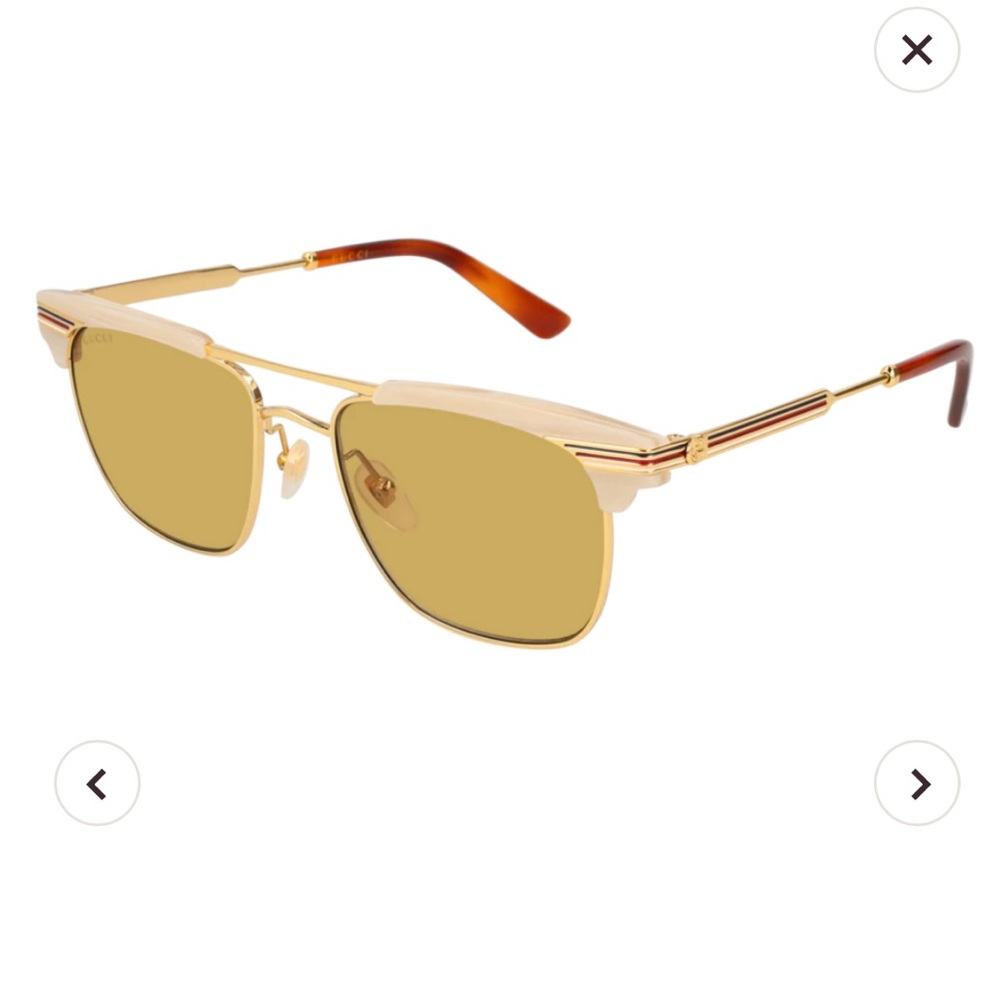 GUCCI GG0287S RECTANGULAR / SQUARE Sunglasses For Men BEIGE GOLD / BROWN GOLD